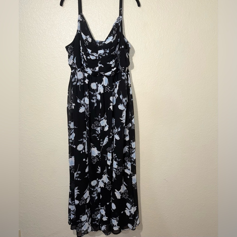 Torrid Floral Maxi Dress Women’s 3X Black Blue Cowl Neck Boho Slit